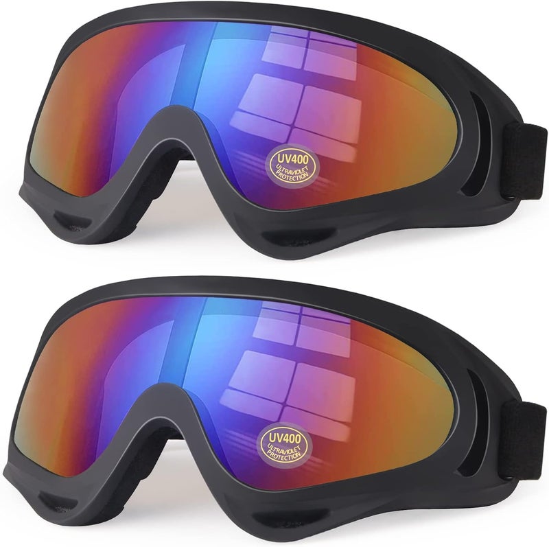 4-FQ Motorcycle Goggles Kids, 2 Pack Dirt Bike ATV Motocross & Ski Goggles, Off Road Riding Glasses for Child, Anti-UV Dust Airsoft Glasses for Men Women Youth Adult (Black+Black Frame/Color lens) - Image 1